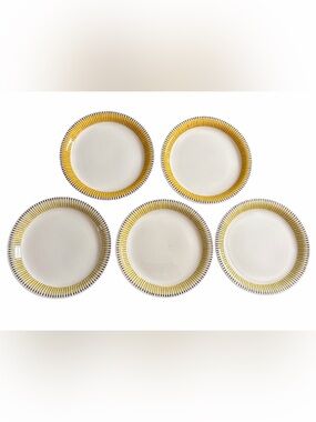 Vintage 1970’s Stavangerflint MCM  Black & Yellow Ceramic 7” Plate Set of (5)